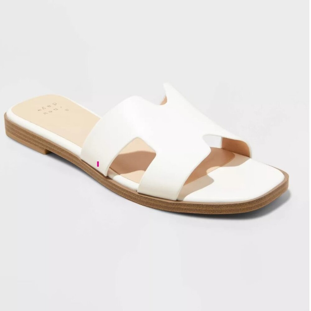 Women's Nina H-Band Slide Sandals - A New Day White 6.5W WIDE